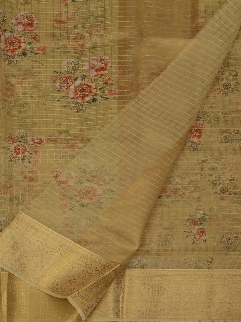 

Pothys Gold-Toned & Red Tissue Printed Saree