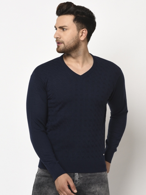 

98 Degree North Men Navy Blue Solid Pullover Sweater