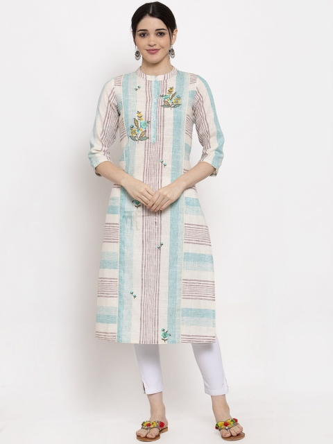 

ANAISA Women White & Blue Striped Straight Kurta
