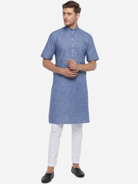 

JADE BLUE Men Blue Solid Straight Modi Kurta
