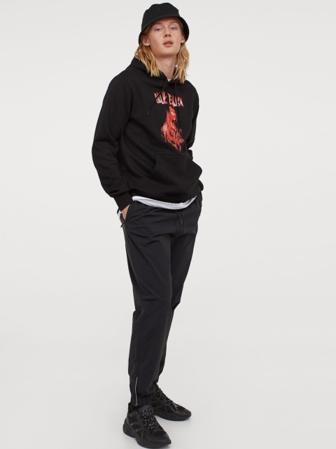 

H&M Men Black & Orange Motif-detail hoodie