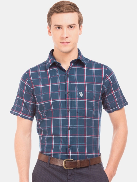 

U.S. Polo Assn. Men Blue Regular Fit Checked Formal Shirt