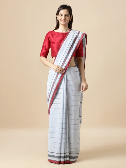 

Taneira Blue Striped Linen Blend Saree