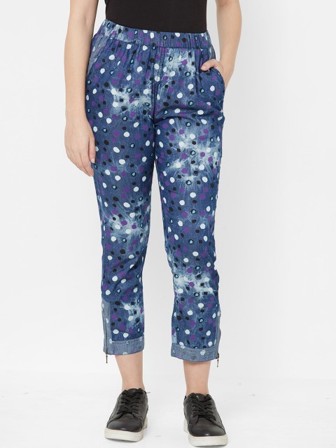 

Juliet Women Blue & White Tapered Fit Printed Regular Trousers