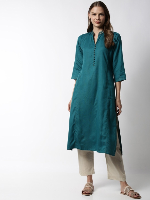 

Soch Women Teal Blue Solid Straight Kurta