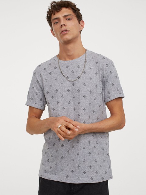 

H&M Men Grey Printed Cotton T-shirt