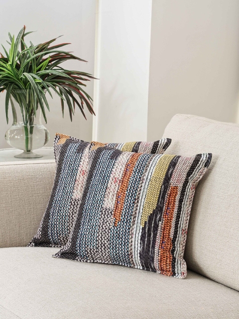 

BLUE BOAT Multicoloured Set of 2 Abstract Square Cushion Covers, Multi