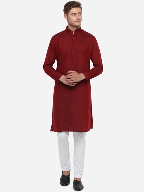 

JADE BLUE Men Maroon Solid Straight Modi Kurta