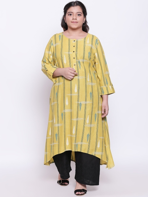 

RANGMANCH PLUS by Pantaloons Women Yellow Striped A-Line Kurta