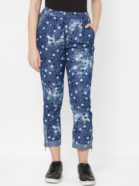 

Juliet Women Blue & White Tapered Fit Printed Regular Trousers