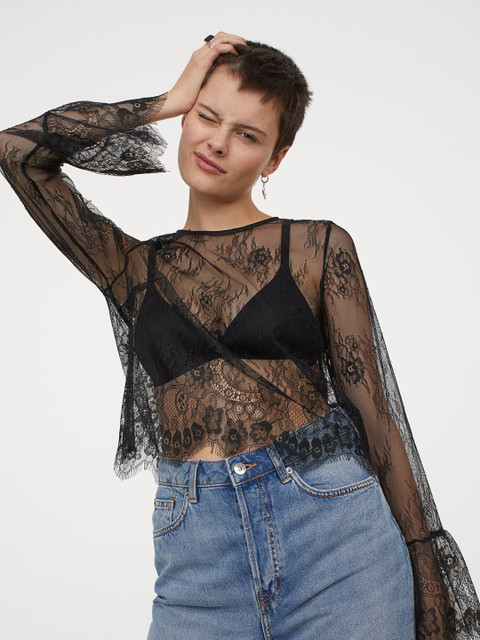 

H&M Women Black Lace Top