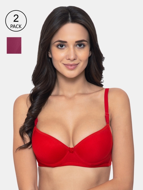 

KOMLI Pack of 2 Solid Underwired Heavily Padded Everyday Bra K-914-RD-2PC, Red