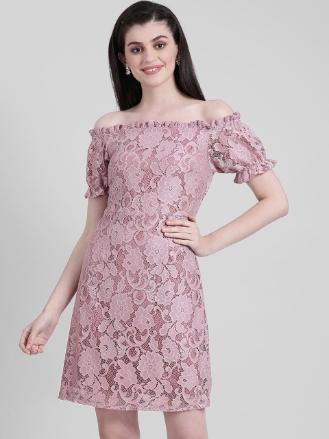 

Zink London Women Nude-Coloured Self Design A-Line Dress