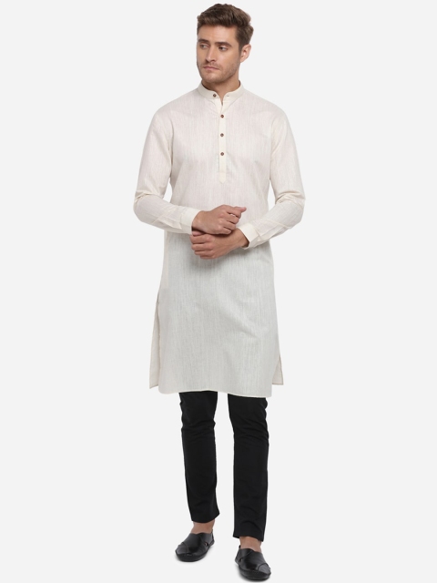 

JADE BLUE Men Beige Solid Straight Modi Kurta