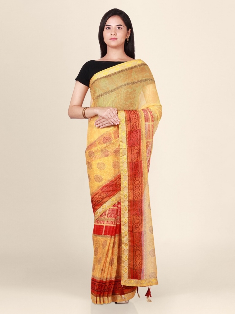 

CLAI WORLD Yellow & Red Poly Georgette Printed Saree