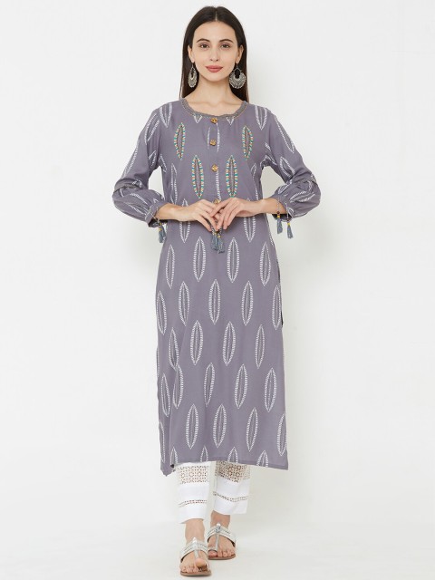 

FASHOR Women Grey Printed Straight Kurta
