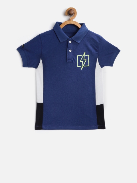 

Cherry Crumble Unisex Kids Navy Blue & White Colourblocked Polo Collar T-shirt