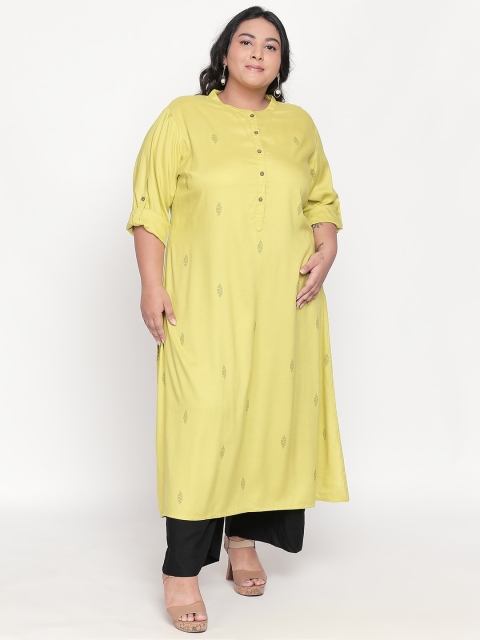 

RANGMANCH PLUS by Pantaloons Women Yellow Solid A-Line Kurta