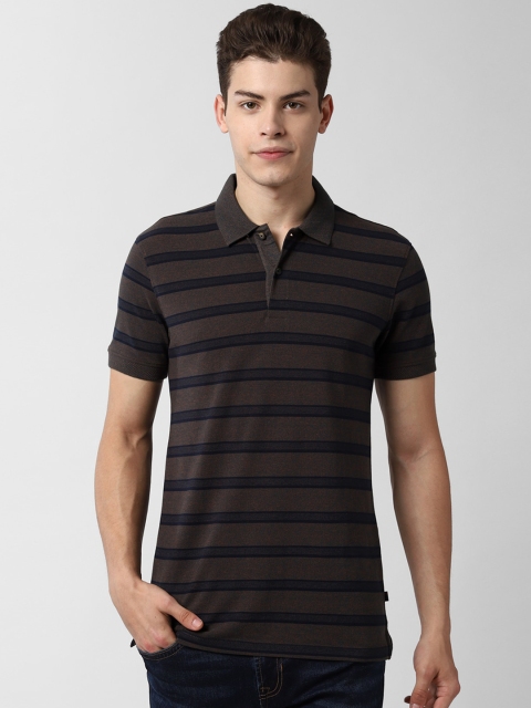 

Peter England Casuals Men Brown Striped Polo Collar T-shirt