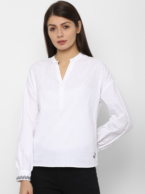 

Allen Solly Woman White Solid Shirt Style Pure Cotton Top