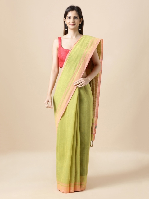

Taneira Lime Green Pure Cotton Solid Mangalagiri Saree