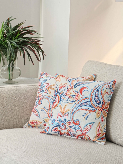 

BLUE BOAT Grey & Blue Set of 2 Ethnic Motifs Square Cushion Covers