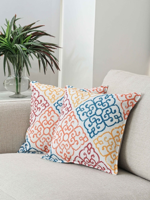 

BLUE BOAT Multicoloured Set of 2 Abstract Square Cushion Covers, Multi