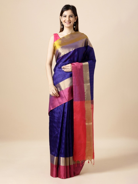 

Taneira Navy Blue & Red Pure Silk Woven Design Handloom Saree