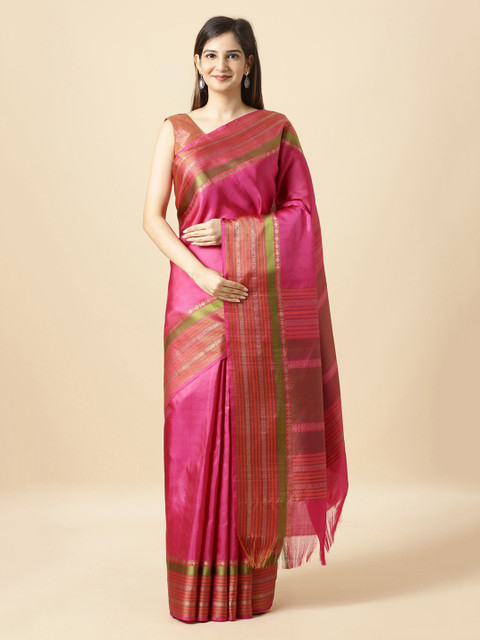 

Taneira Pink Pure Silk Woven Design Handloom Kanjeevaram Saree