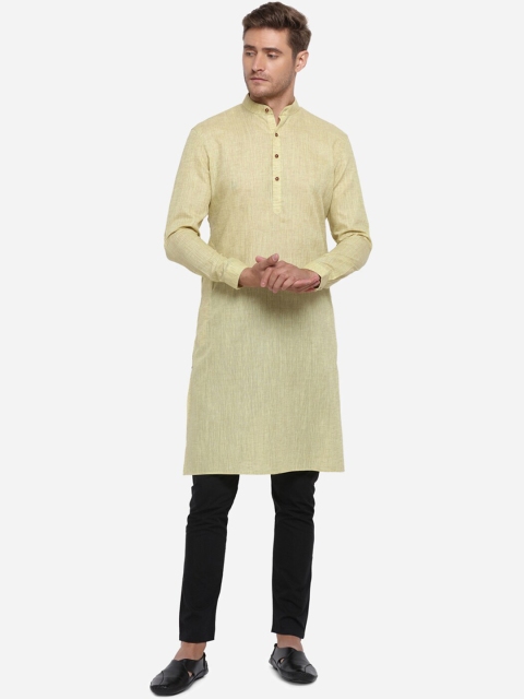 

JADE BLUE Men Green Solid Straight Handloom Modi Kurta
