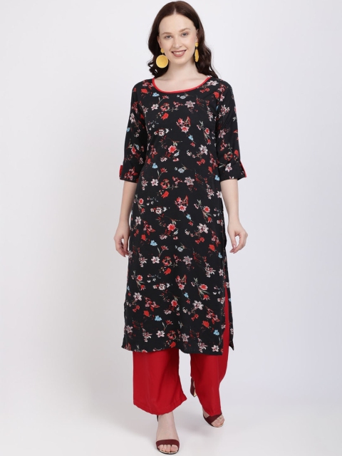 

Silk Bazar Women Black & Red Printed Straight Kurta