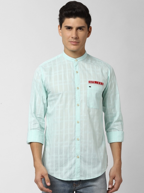 

Peter England Casuals Men Sea Green Slim Fit Checked Casual Shirt