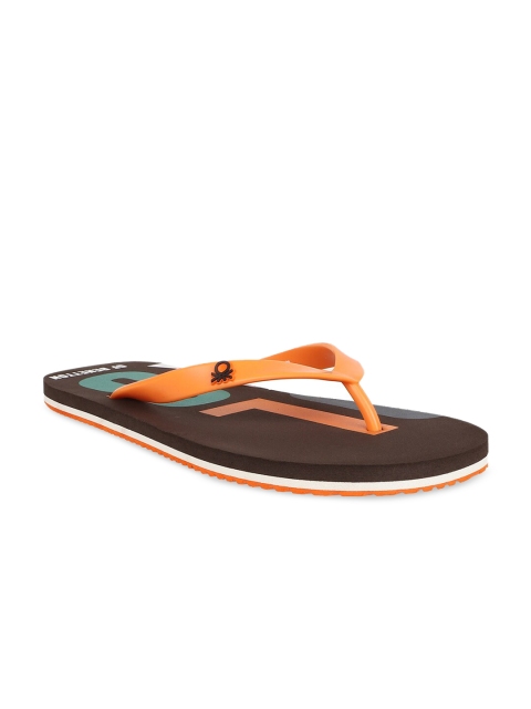 

United Colors of Benetton Men Brown & Orange Printed Thong Flip-Flops