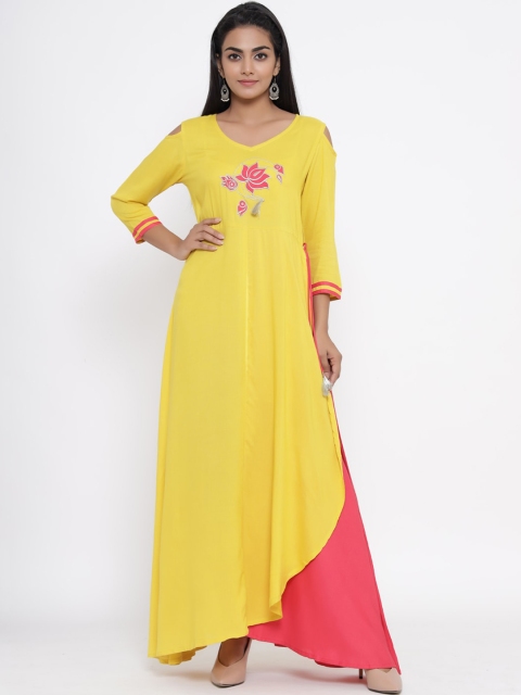 

RANGMAYEE Women Yellow Embroidered Maxi Dress