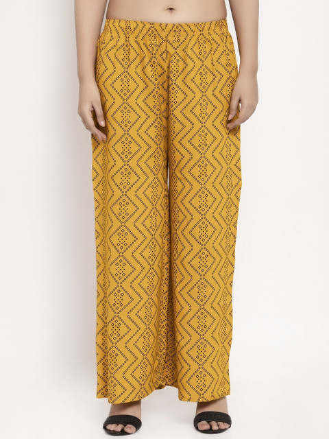 

KLOTTHE Women Yellow Printed Straight Palazzos