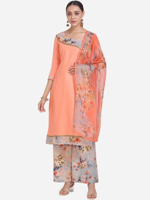 

Ethnic Junction Peach-Coloured & Grey Cotton Blend Unstitched Dress Material