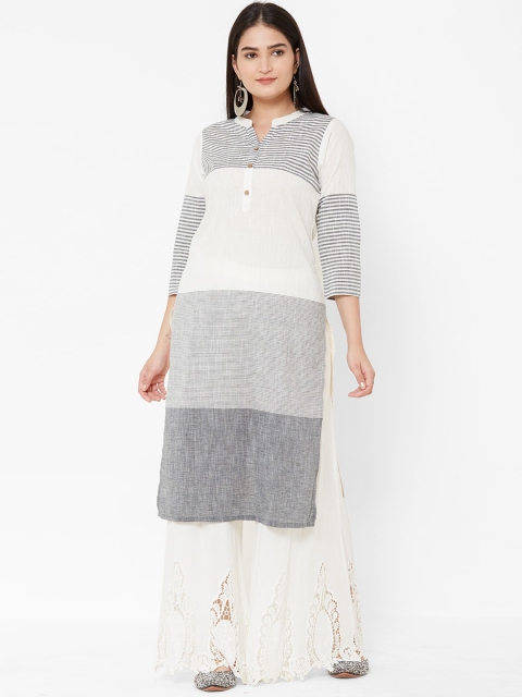 

Vedic Women Grey & White Striped Straight Kurta