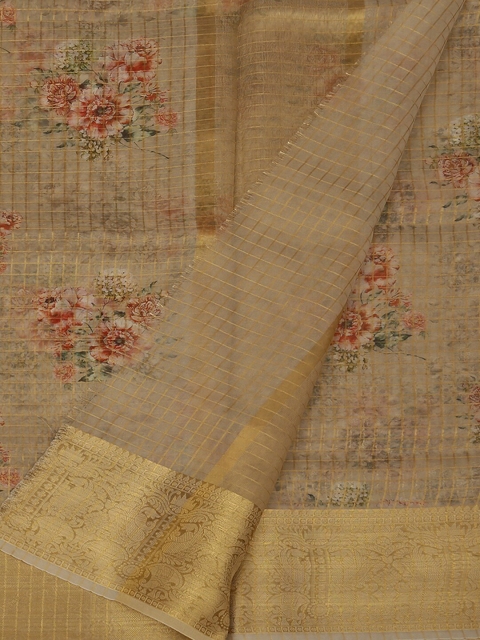 

Pothys Beige & Cream-Coloured Tissue Printed Saree