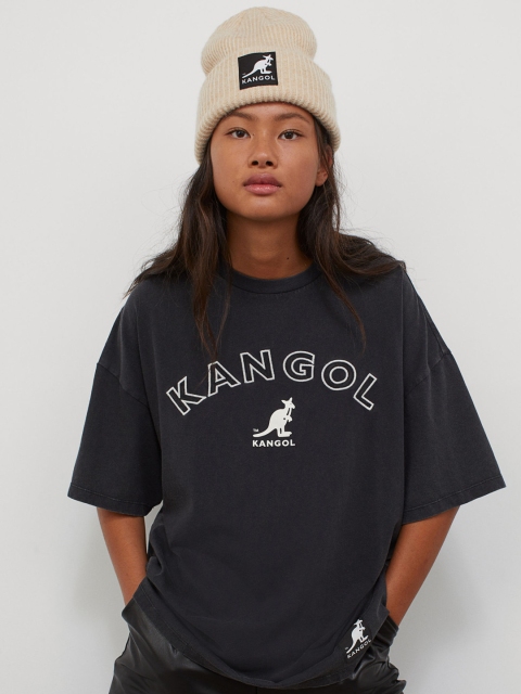 

H&M Women Black & White Printed Oversized T-shirt