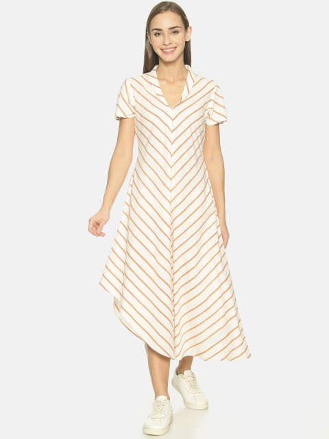

NANGALIA RUCHIRA Women Off-White Chevron A-Line Dress
