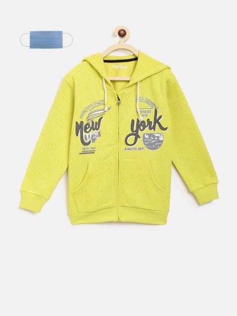 

Lil Tomatoes Boys Lime Green Printed Hooded Sweatshirt
