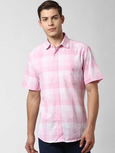 

Peter England Casuals Men Pink & White Slim Fit Checked Casual Shirt