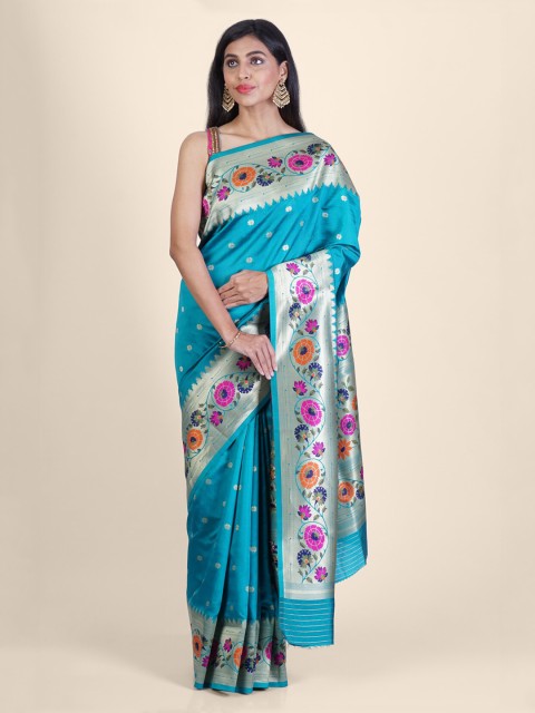 

Hastakala Blue Silk Blend Woven Design Banarasi Saree