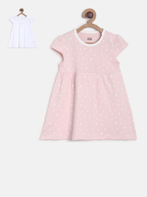 

MINI KLUB Girls Pack Of 2 White & Pink Printed A-Line Dress