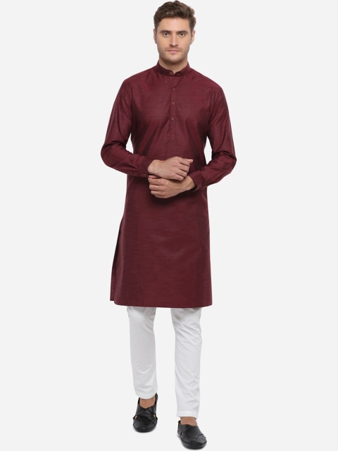 

JADE BLUE Men Maroon Solid Straight Modi Kurta