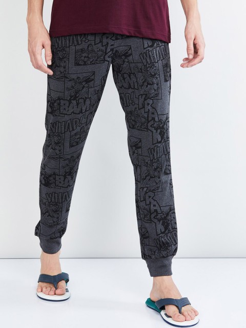 

max Men Grey & Black Printed Lounge Pants