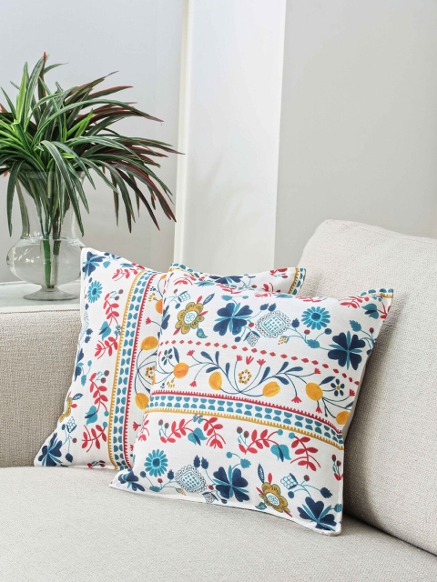 

BLUE BOAT Multicoloured Set of 2 Ethnic Motifs Square Cushion Covers, Multi