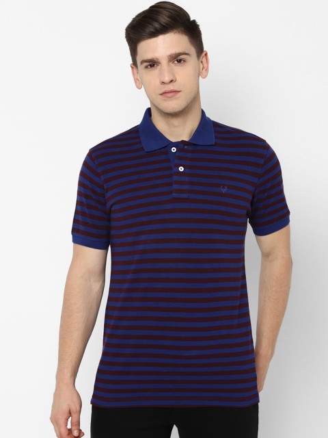 

Allen Solly Men Blue & Maroon Striped Polo Collar T-shirt