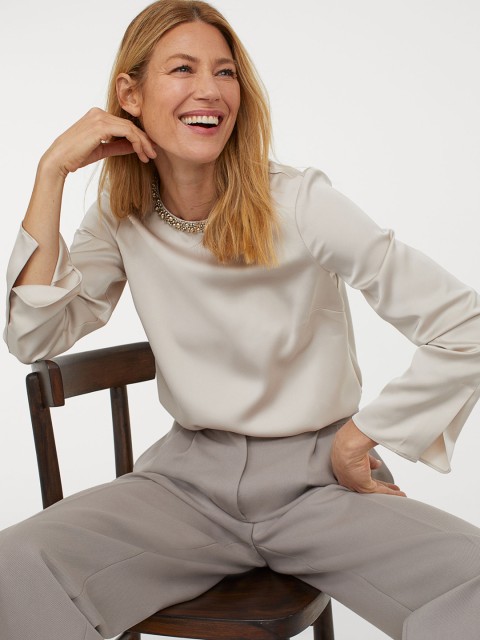 

H&M Women Beige Solid Satin Blouse