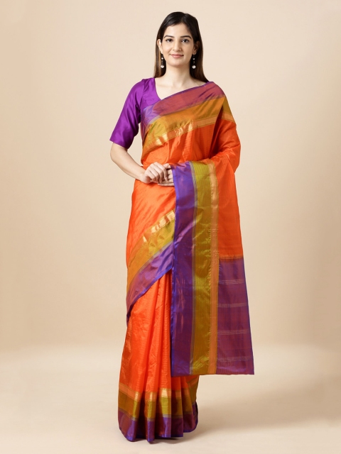 

Taneira Orange Striped Pure Cotton Sustainable Saree